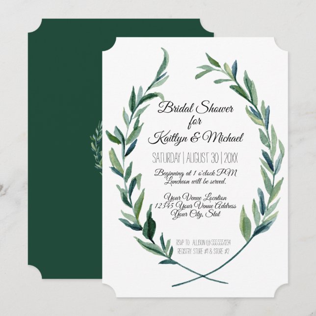 Invitation Couronne de laurier Feuille de feuillage Monogramm (Devant / Derrière)