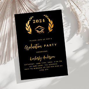 Invitation Couronne de laurier noir 2025 Graduation Party