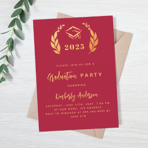 Invitation Couronne de laurier rouge 2025 Graduation Party