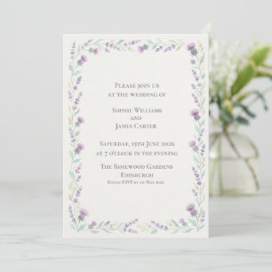 Invitation Couronne de Lavande Chardon Écossais Mariage