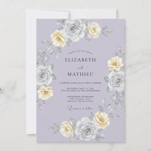 Invitation Couronne de Lavande Florale Romance Mariage (Devant)