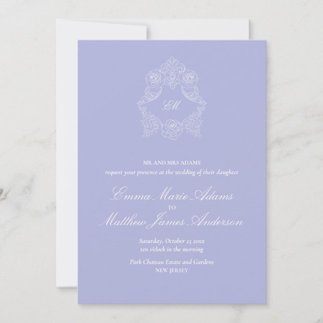 Invitation Couronne de lilas Monogramme Classique Mariage Per (Devant)