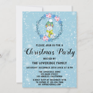 Invitation Couronne de l'ours mignon Vacances Noël Fête Bleu 