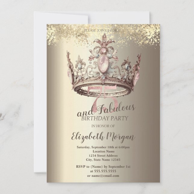 Invitation Couronne de Luxe Or Confettis 75e Anniversaire (Devant)