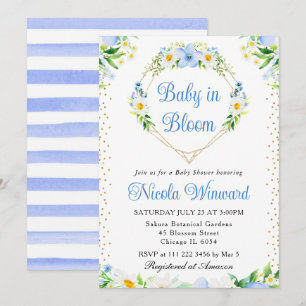 Invitation Couronne de marguerites et de fleurs bleues pour B