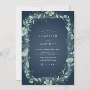 Invitation Couronne de mariage à feuilles de teal