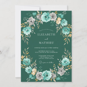 Invitation Couronne de mariage à fleurs de thé bleu