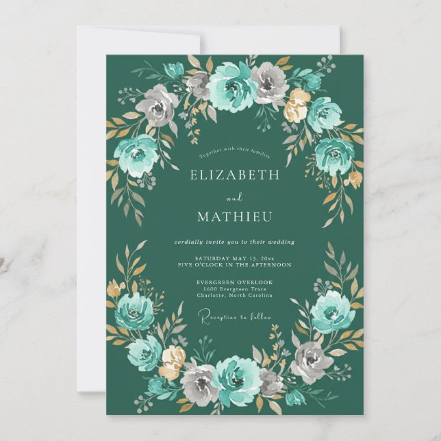 Invitation Couronne de mariage à fleurs de thé bleu (Devant)