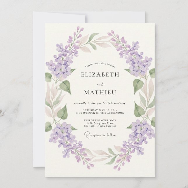 Invitation Couronne de mariage à floraison de lavande (Devant)