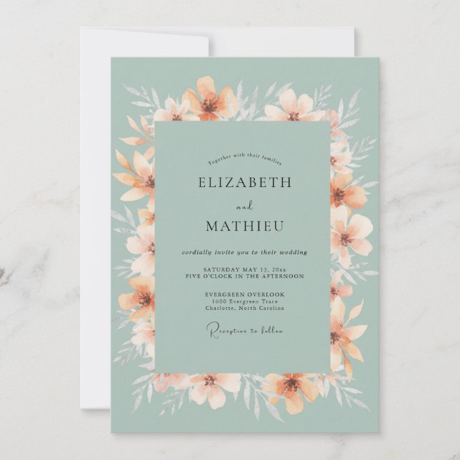 Invitation Couronne de mariage à la fleur d'oranger sage (Devant)