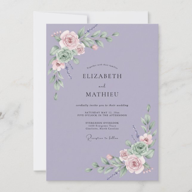 Invitation Couronne de mariage à la lavande en fleurs (Devant)