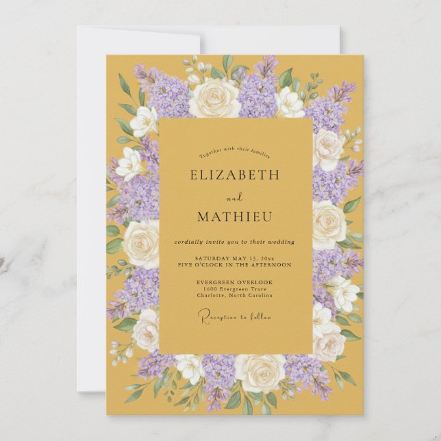 Invitation Couronne de mariage à la lavande et moutarde (Devant)