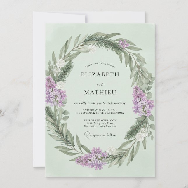 Invitation Couronne de mariage à la lavande menthe (Devant)