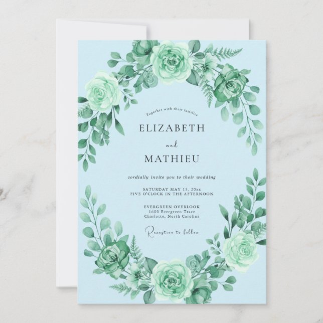 Invitation Couronne de mariage à la menthe en poudre (Devant)