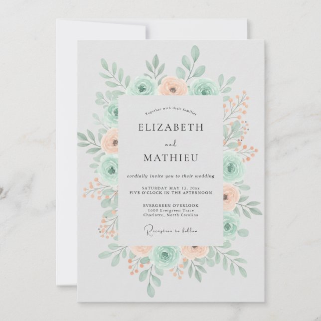 Invitation Couronne de mariage à la menthe et à l'abricot (Devant)