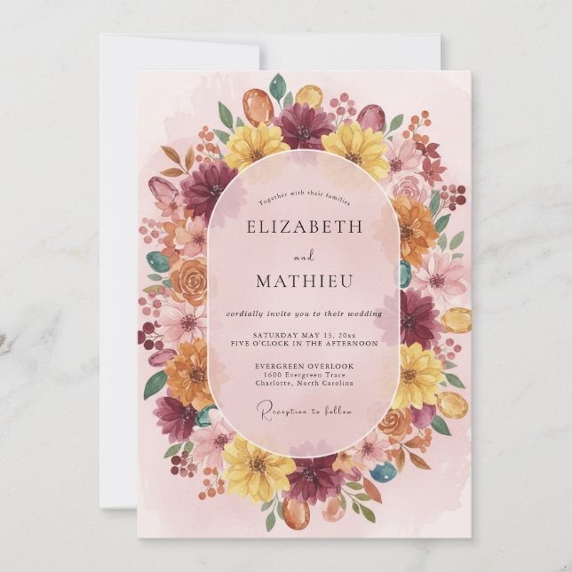 Invitation Couronne de mariage à la moutarde et au plum (Devant)