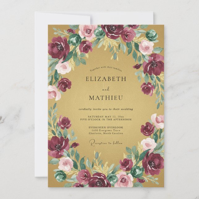 Invitation Couronne de mariage à la prune moutarde (Devant)