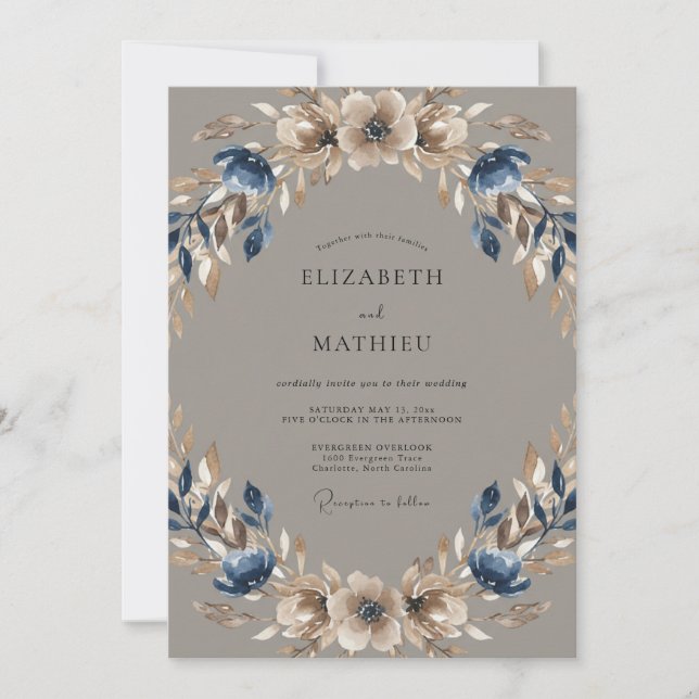 Invitation Couronne de mariage à l'anémone de schiste (Devant)