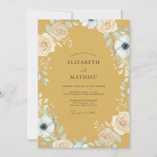 Invitation Couronne de mariage à l'anémone et à la moutarde (Devant)