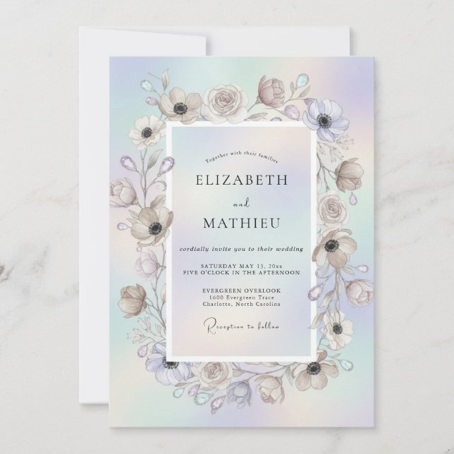 Invitation Couronne de mariage à l'anémone opalescente (Devant)