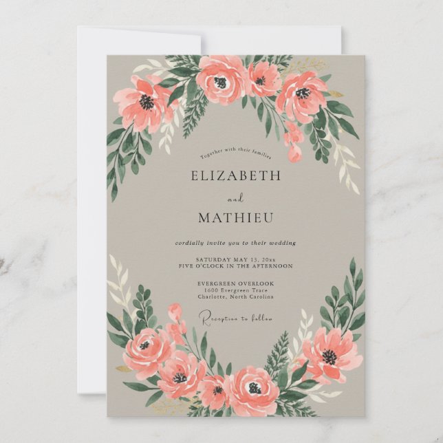 Invitation Couronne de mariage à l'anémone pêche chaude (Devant)