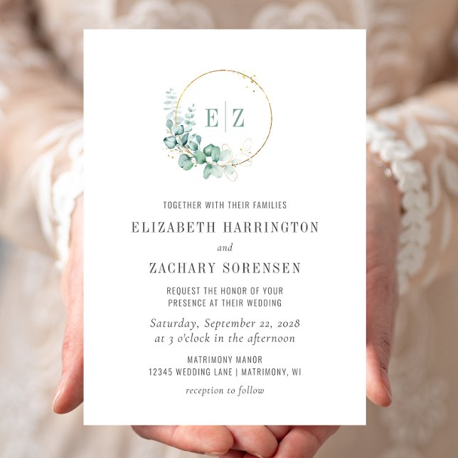 Invitation Couronne de mariage à l'aquarelle avec monogramme  (Créateur téléchargé)