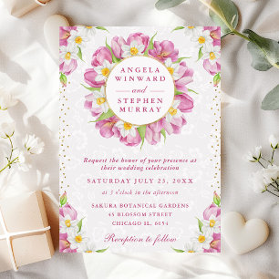 Invitation Couronne de mariage à l'aquarelle avec tulipes et