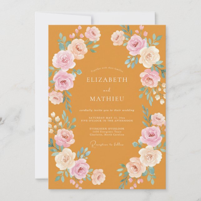 Invitation Couronne de mariage à l'aquarelle ocre (Devant)