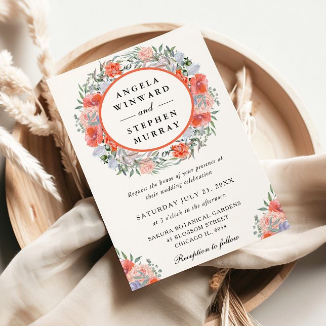 Invitation Couronne de mariage à l'aquarelle orange et violet (Créateur téléchargé)