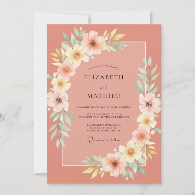 Invitation Couronne de mariage à l'aquarelle Terracotta (Devant)