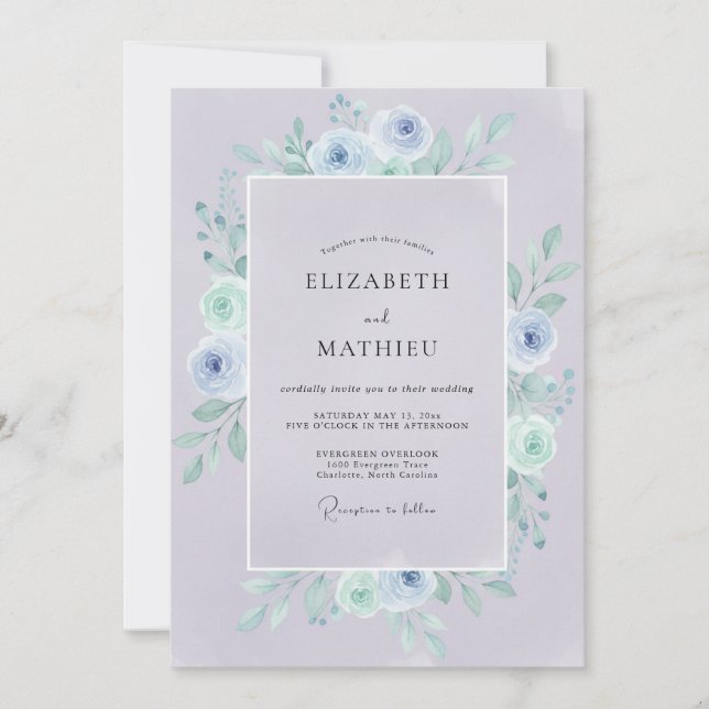 Invitation Couronne de mariage à l'encre de pervenche menthe (Devant)