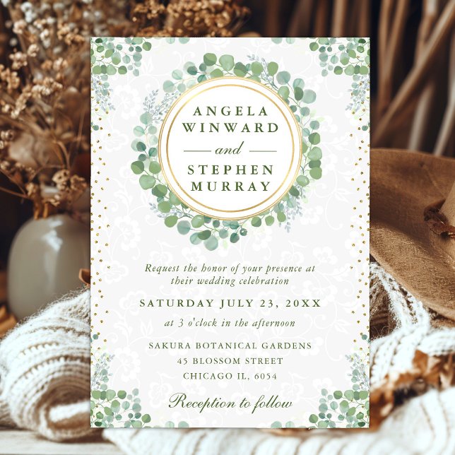 Invitation Couronne de mariage à l'eucalyptus en aquarelle (Créateur téléchargé)