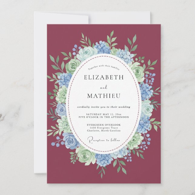 Invitation Couronne de Mariage à l'Hydrangea Pourpre (Devant)