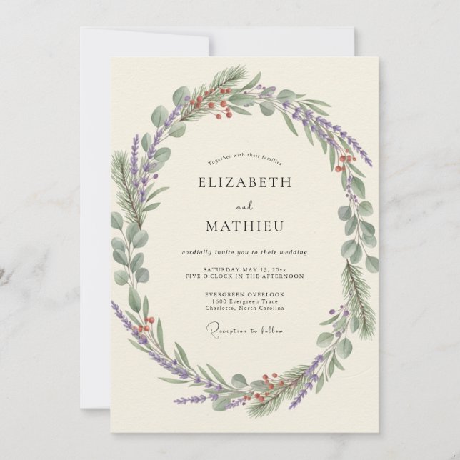 Invitation Couronne de mariage à l'olive lavande (Devant)