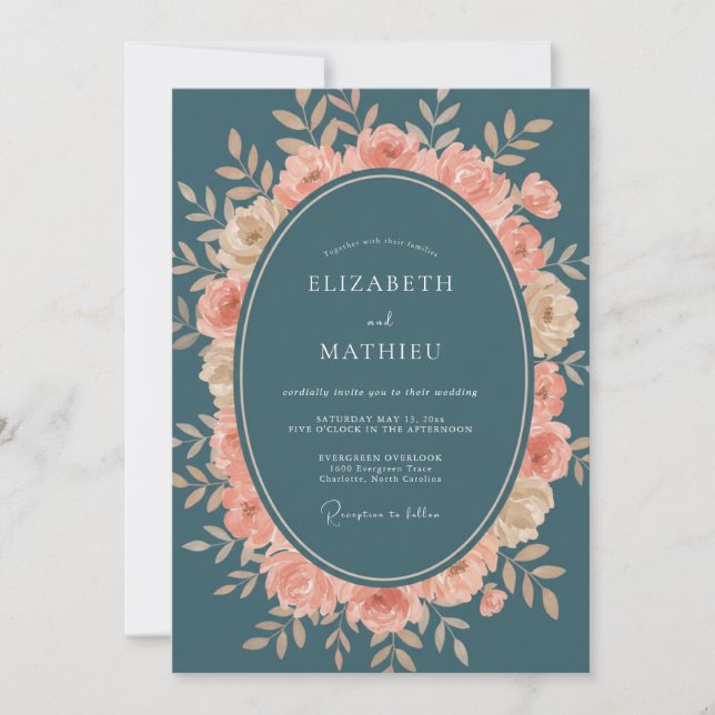 Invitation Couronne de mariage Abricot Acier (Devant)