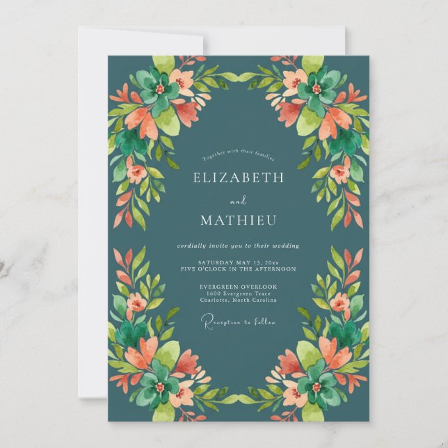 Invitation Couronne de mariage Abricot ardoise foncé (Devant)