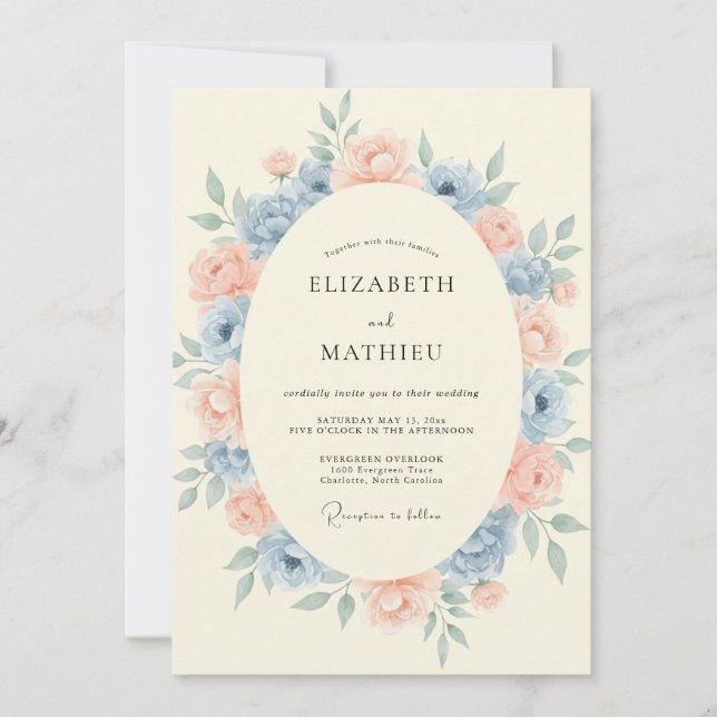 Invitation Couronne de mariage Abricot Bleuet (Devant)