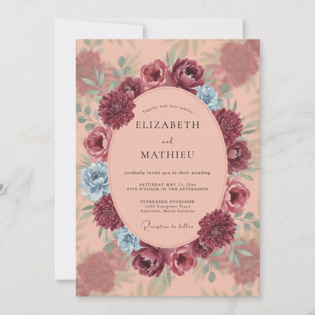 Invitation Couronne de mariage abricot bordeaux (Devant)