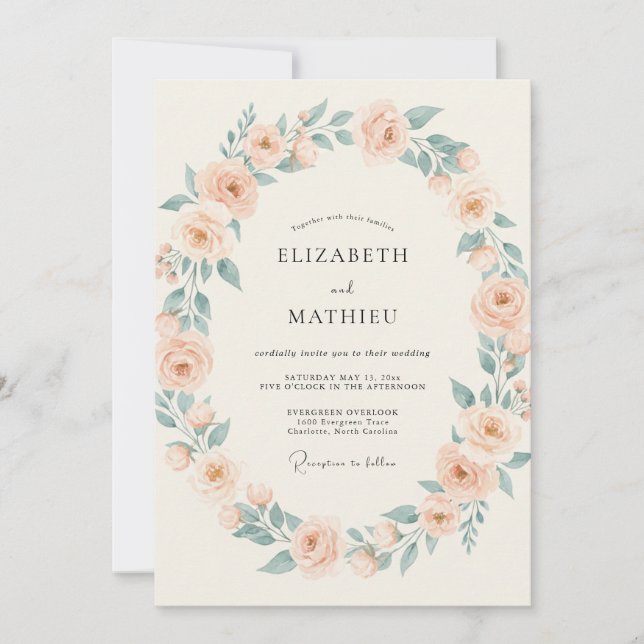 Invitation Couronne de mariage Abricot Celadon (Devant)