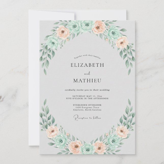 Invitation Couronne de mariage abricot écume de mer (Devant)