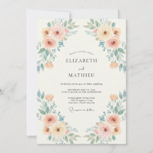 Invitation Couronne de mariage abricot et pervenche