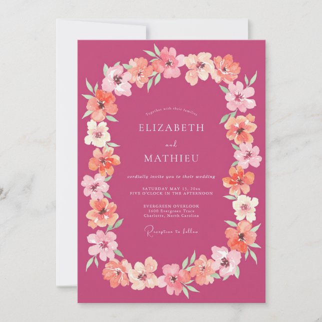 Invitation Couronne de mariage abricot magenta (Devant)