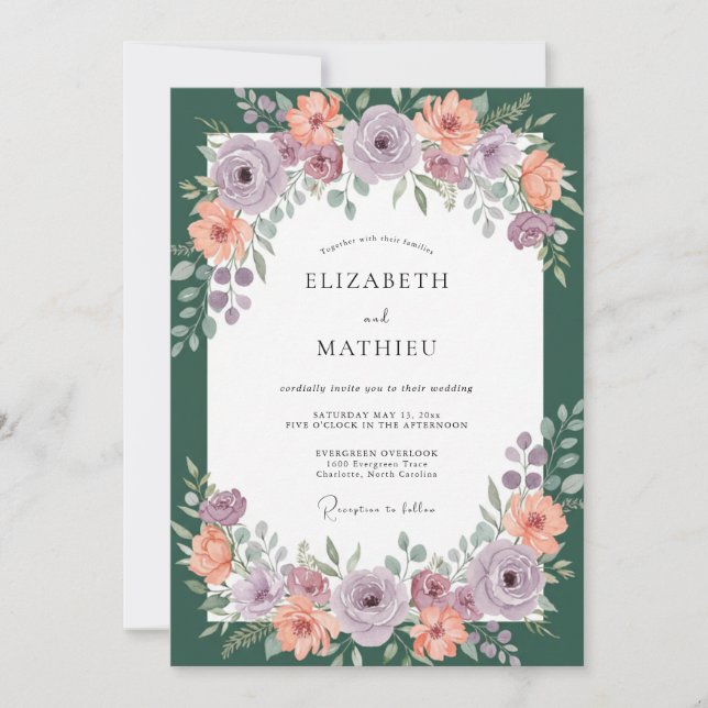 Invitation Couronne de mariage abricot mauve (Devant)