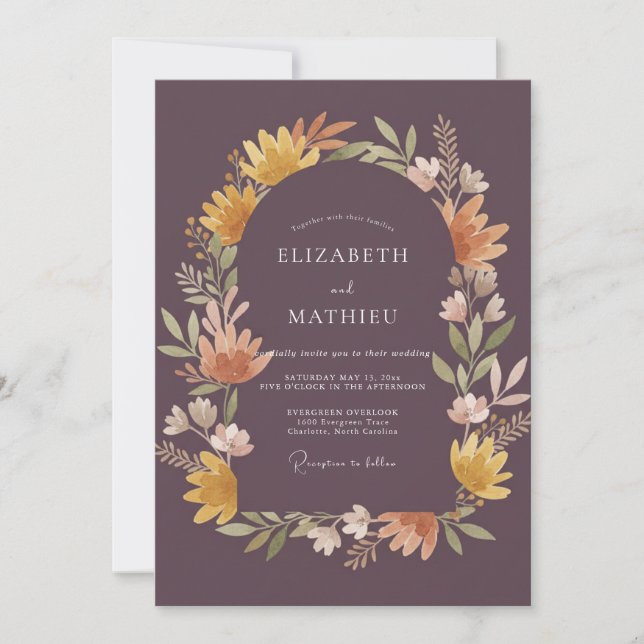 Invitation Couronne de mariage abricot mauve atténué (Devant)