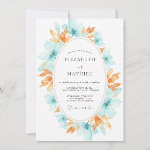 Invitation Couronne de mariage abricot sarcelle