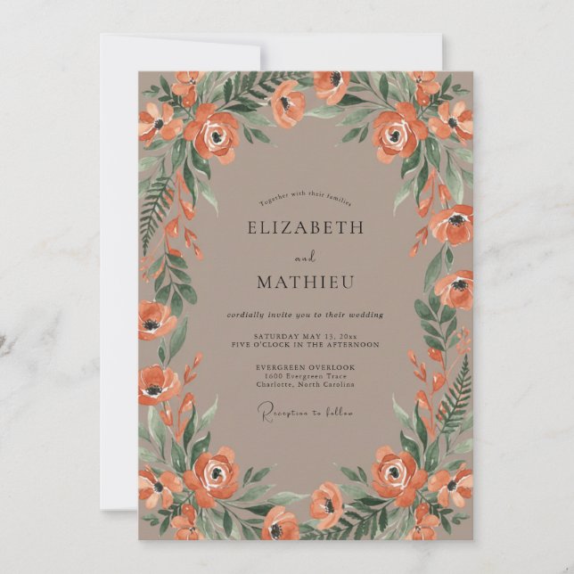 Invitation Couronne de mariage abricot taupe (Devant)
