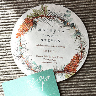 Invitation Couronne de mariage aiguille de pin eucalyptus pom