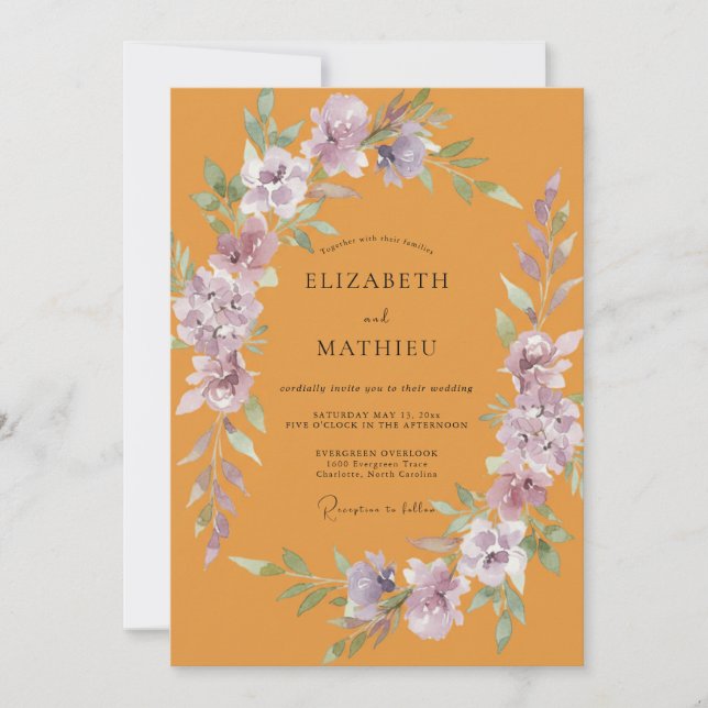 Invitation Couronne de mariage ambre lavande (Devant)