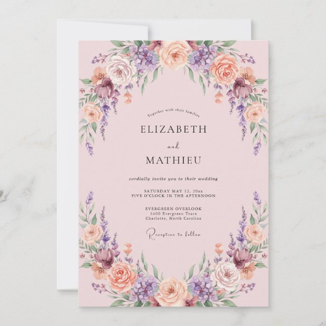 Invitation Couronne de mariage Améthyste Abricot (Devant)