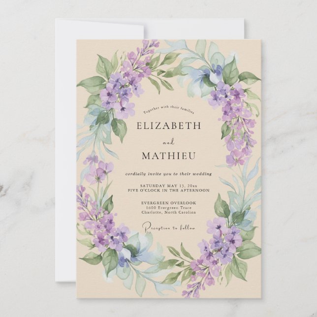 Invitation Couronne de mariage Améthyste Champagne (Devant)